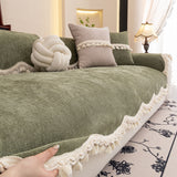 Chenille Sofa Cover Towel – Non-Slip, Washable Pets Couch Protector with Tassels - Ornate Home