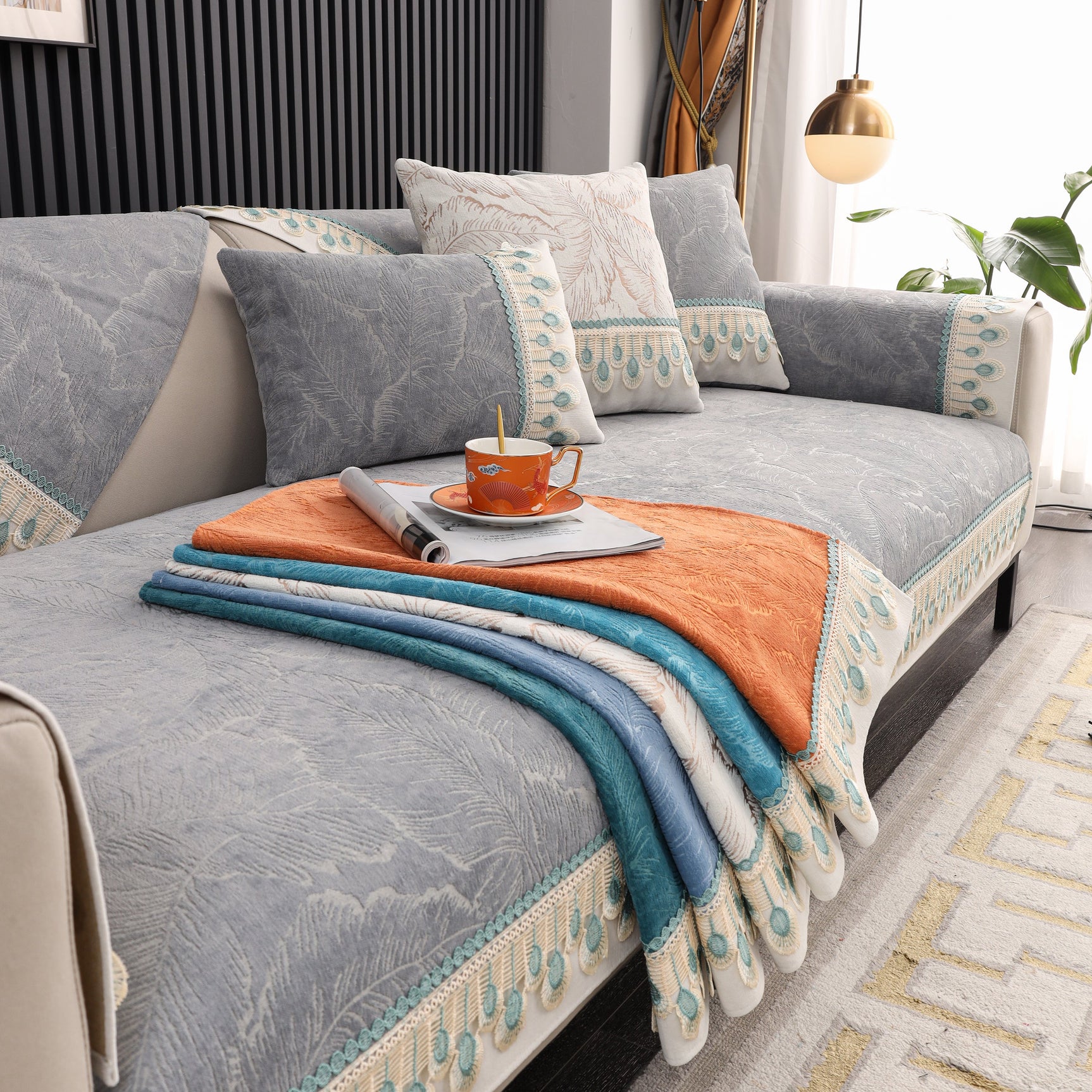 Chenille Sofa Slipcover, Non Slip Couch Seat Covers, Quilted Sofa Mat, Furniture Protector for Dogs - Ornate Home
