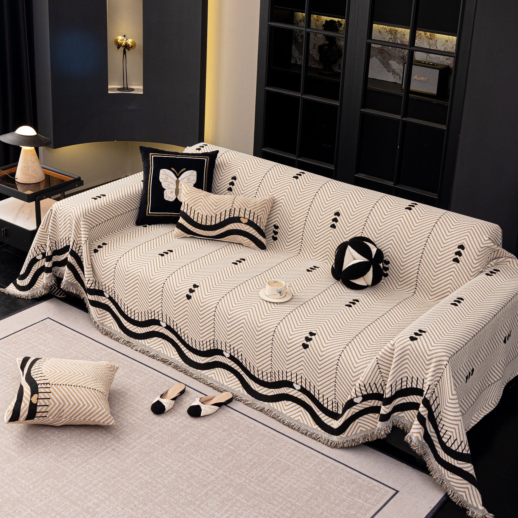 Chenille Sofa Throw Cover, Textured Chevron Decorative Couch Blanket for Living Room - Ornate Home