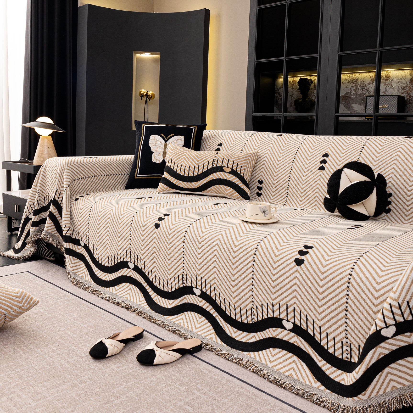 Chenille Sofa Throw Cover, Textured Chevron Decorative Couch Blanket for Living Room - Ornate Home