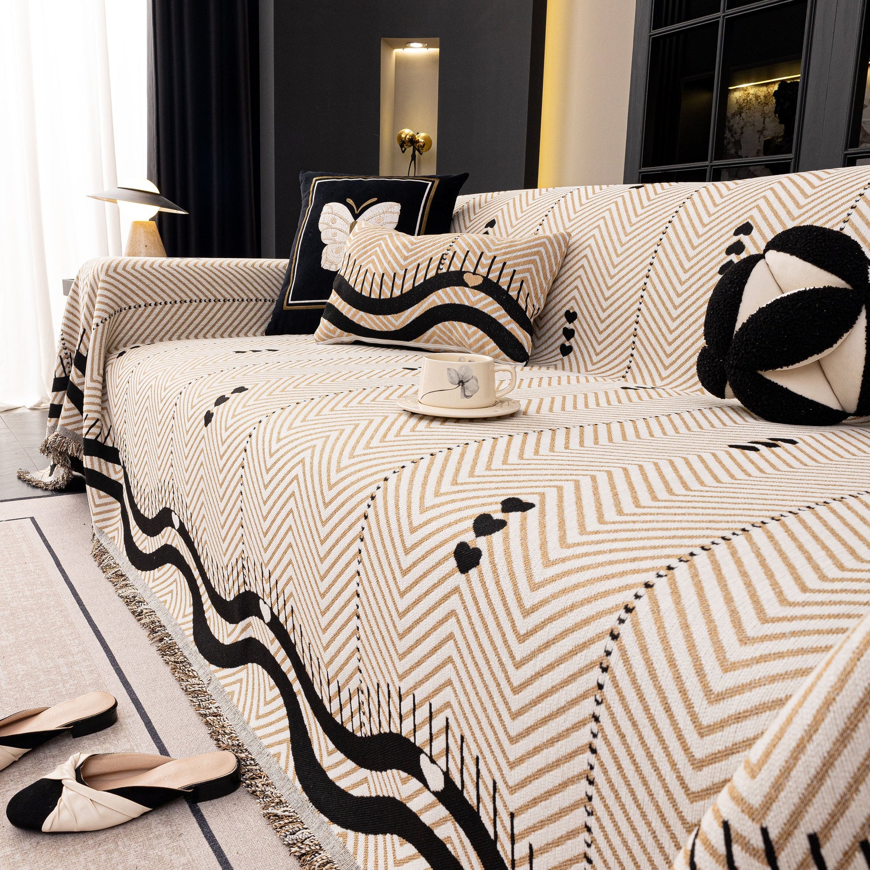 Chenille Sofa Throw Cover, Textured Chevron Decorative Couch Blanket for Living Room - Ornate Home