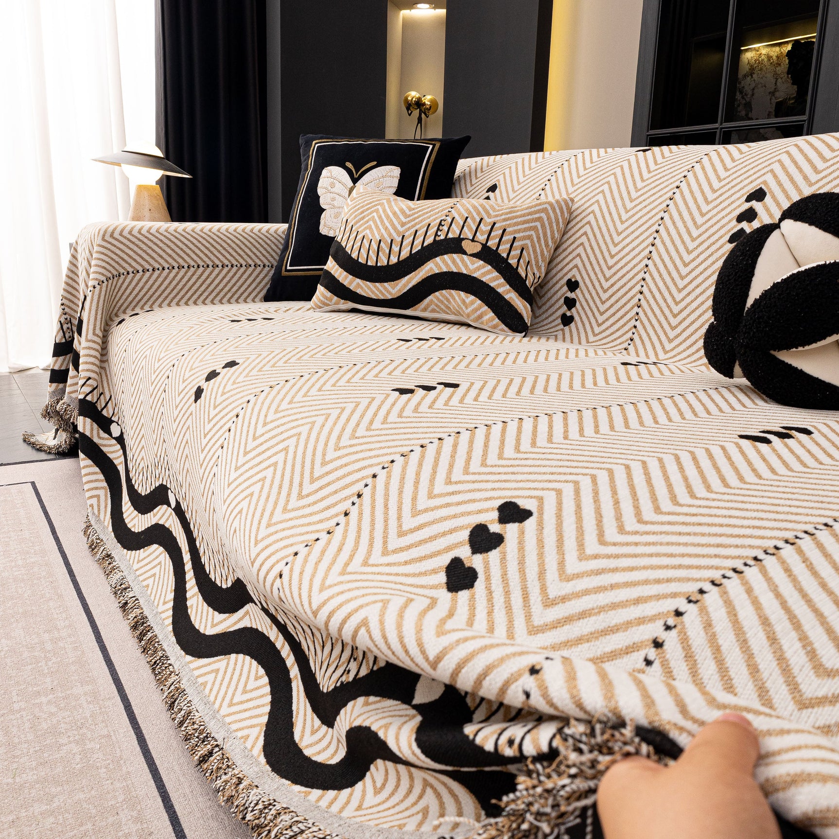 Chenille Sofa Throw Cover, Textured Chevron Decorative Couch Blanket for Living Room - Ornate Home