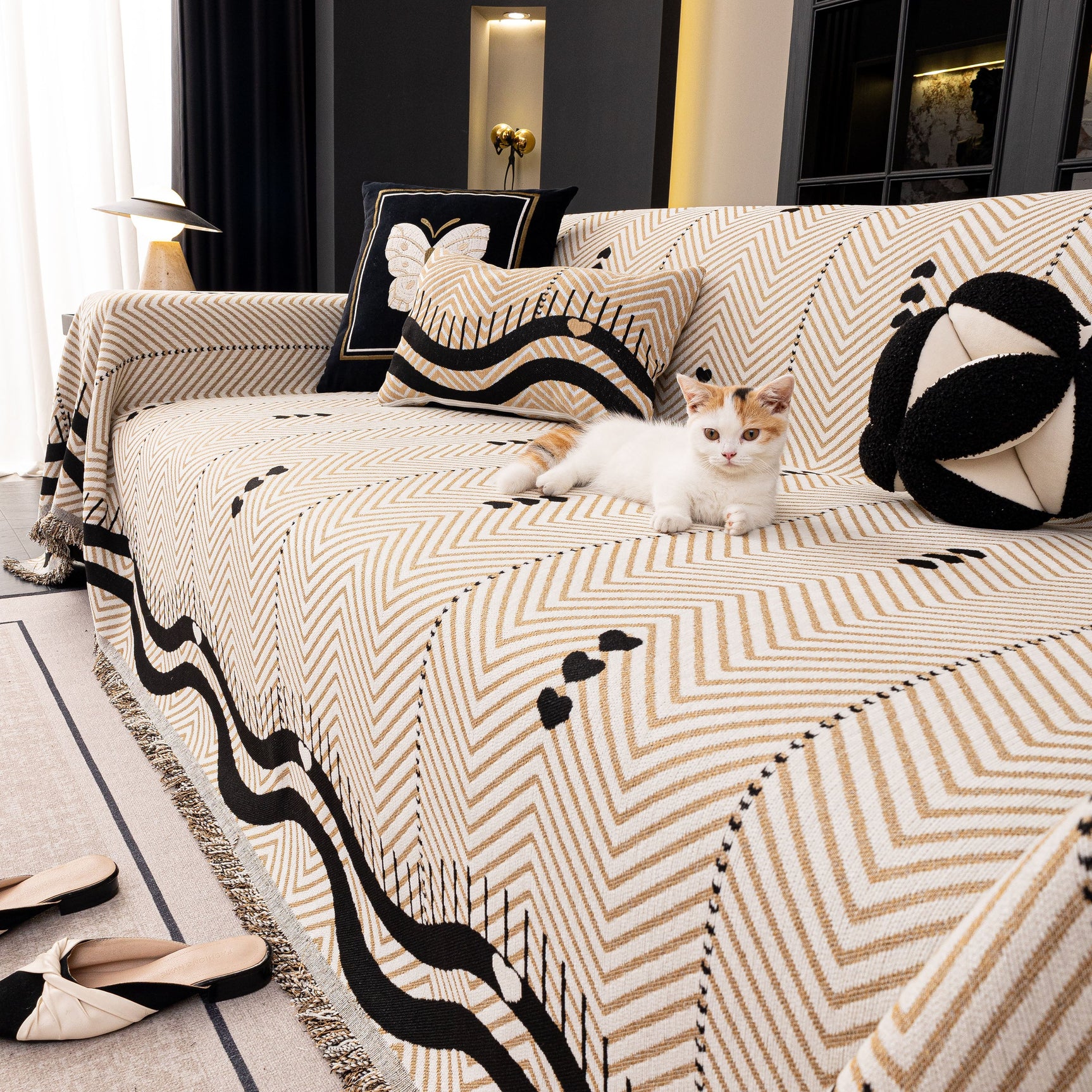 Chenille Sofa Throw Cover, Textured Chevron Decorative Couch Blanket for Living Room - Ornate Home