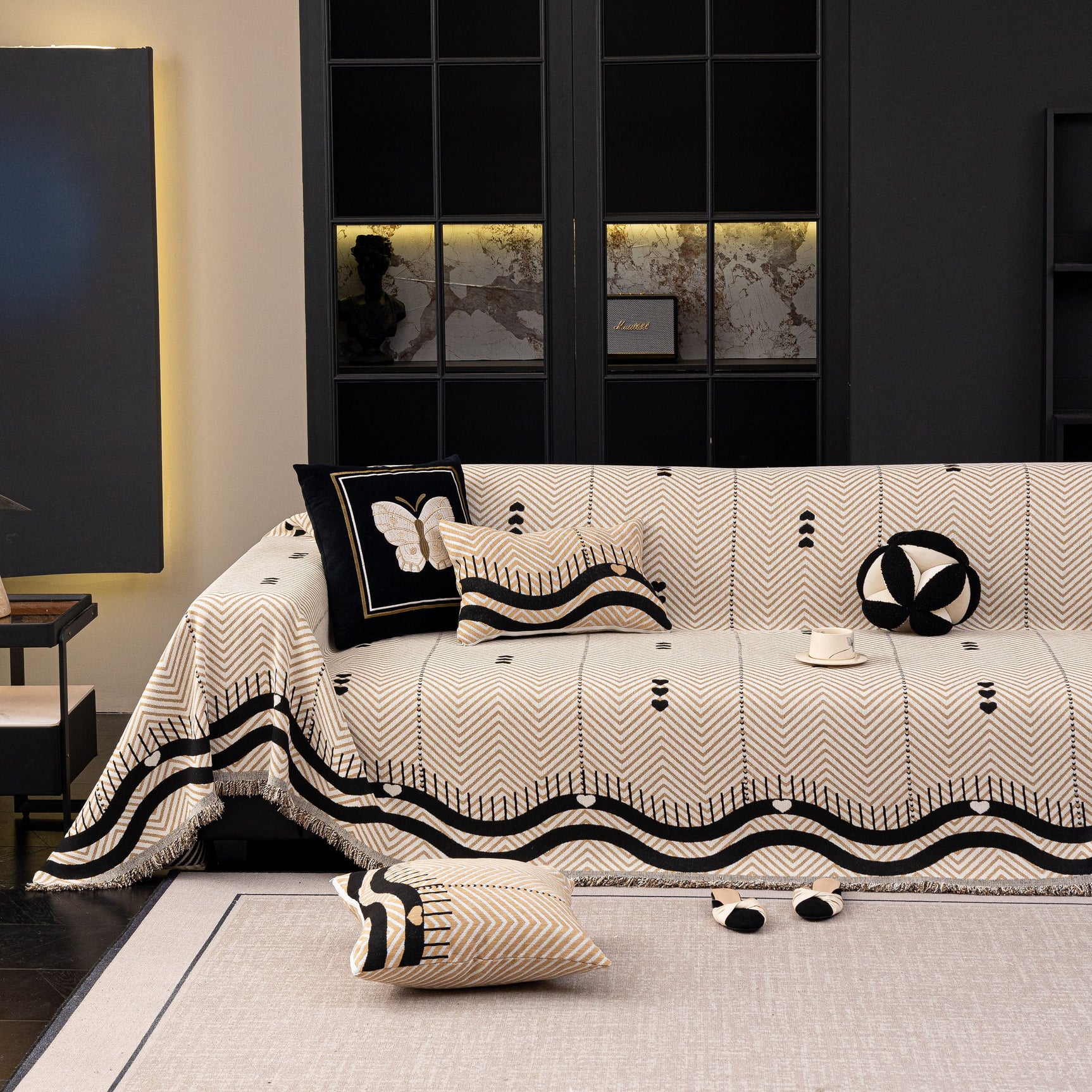 Chenille Sofa Throw Cover, Textured Chevron Decorative Couch Blanket for Living Room - Ornate Home