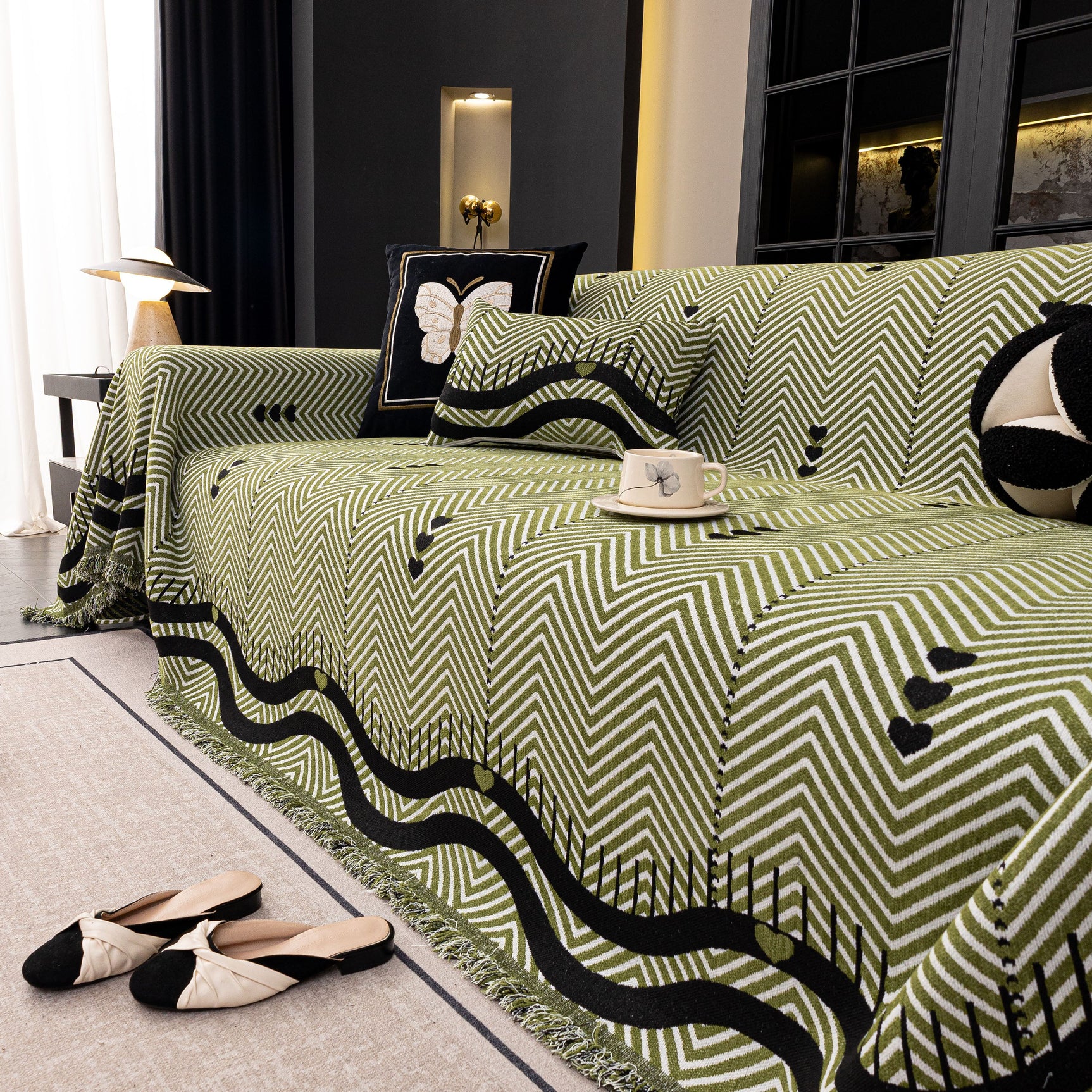 Chenille Sofa Throw Cover, Textured Chevron Decorative Couch Blanket for Living Room - Ornate Home
