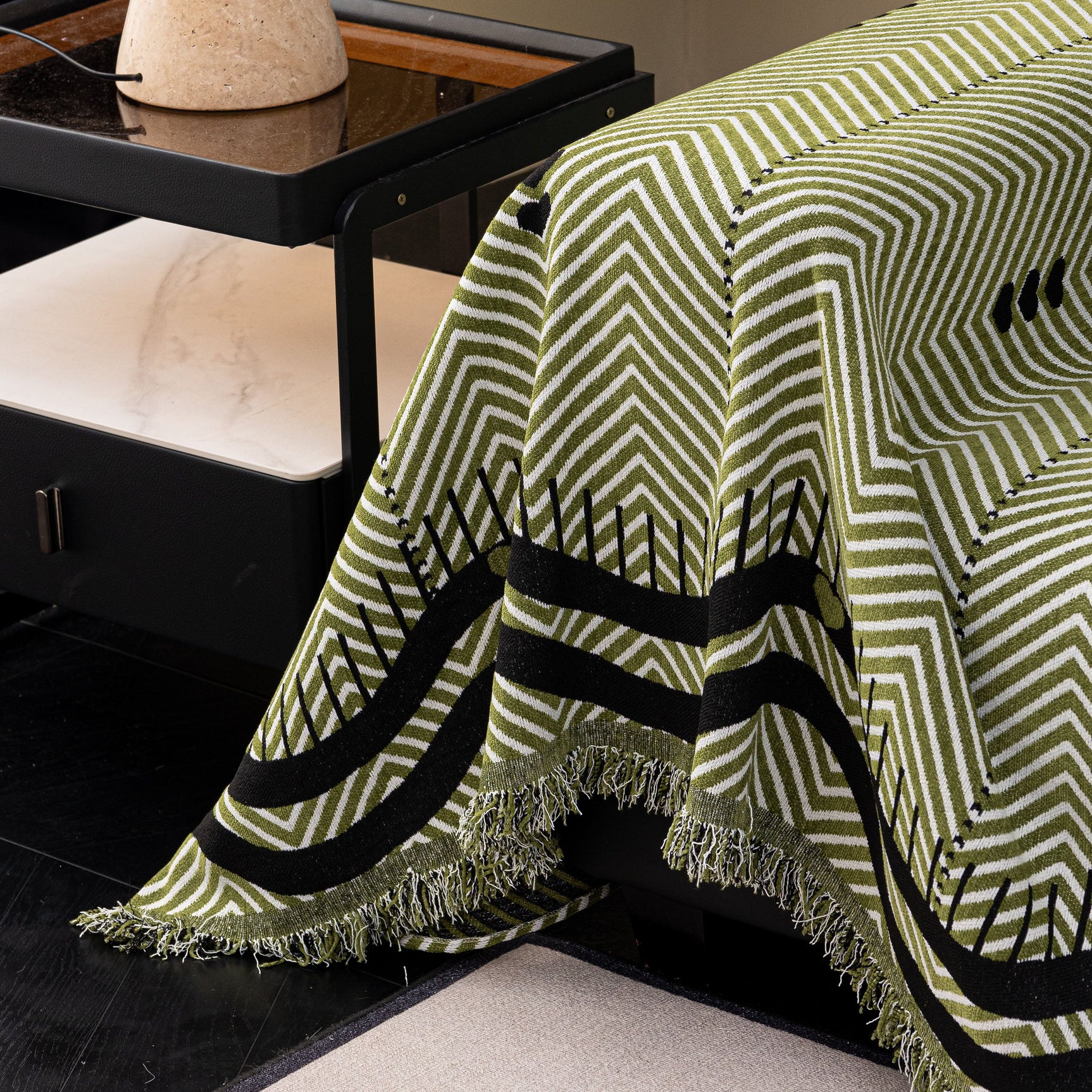 Chenille Sofa Throw Cover, Textured Chevron Decorative Couch Blanket for Living Room - Ornate Home