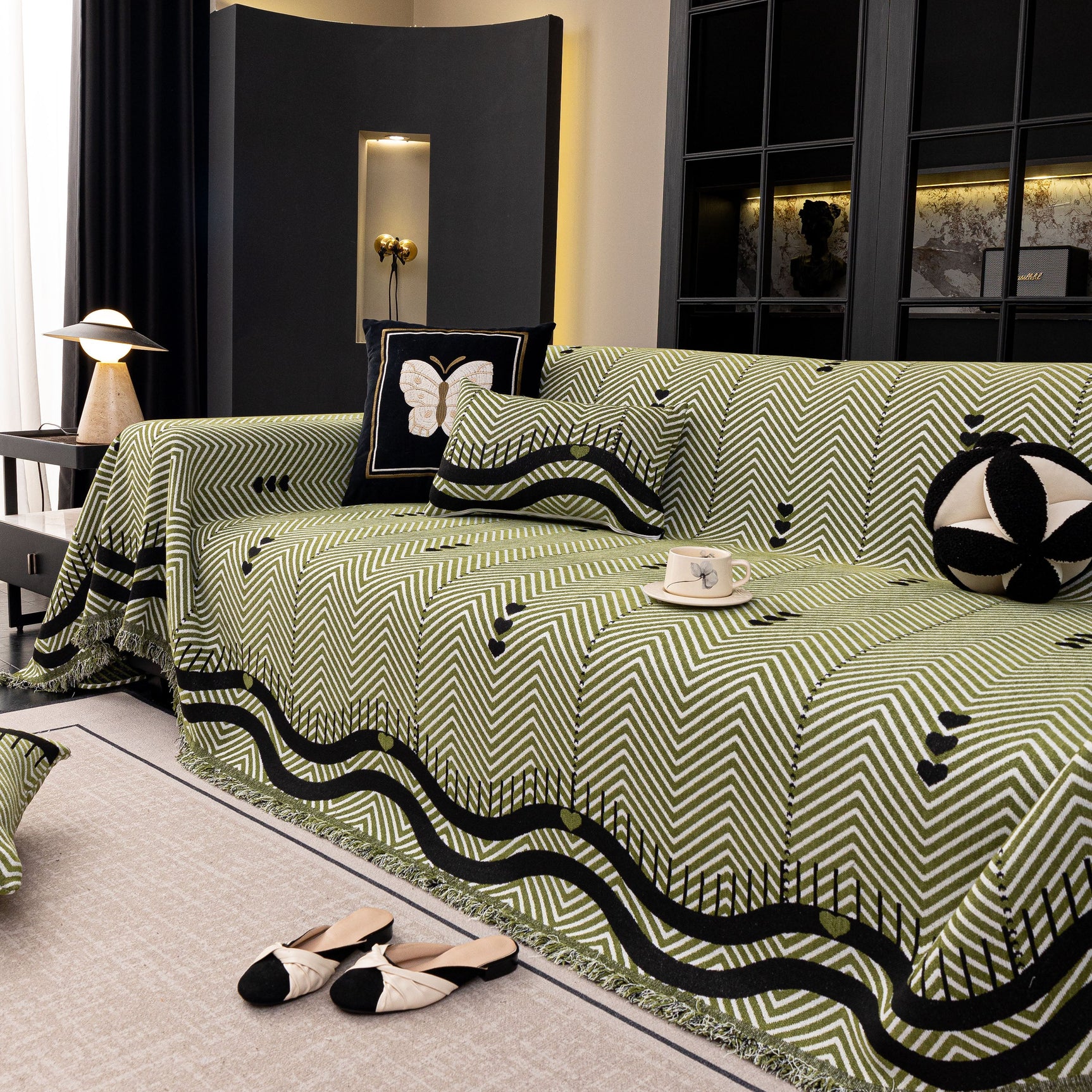 Chenille Sofa Throw Cover, Textured Chevron Decorative Couch Blanket for Living Room - Ornate Home