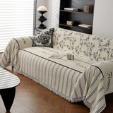 Chenille Striped Floral Couch Cover Sofa Slipcover for Most Shape Sofas, Reversible Sofa Throw Cover - Ornate Home