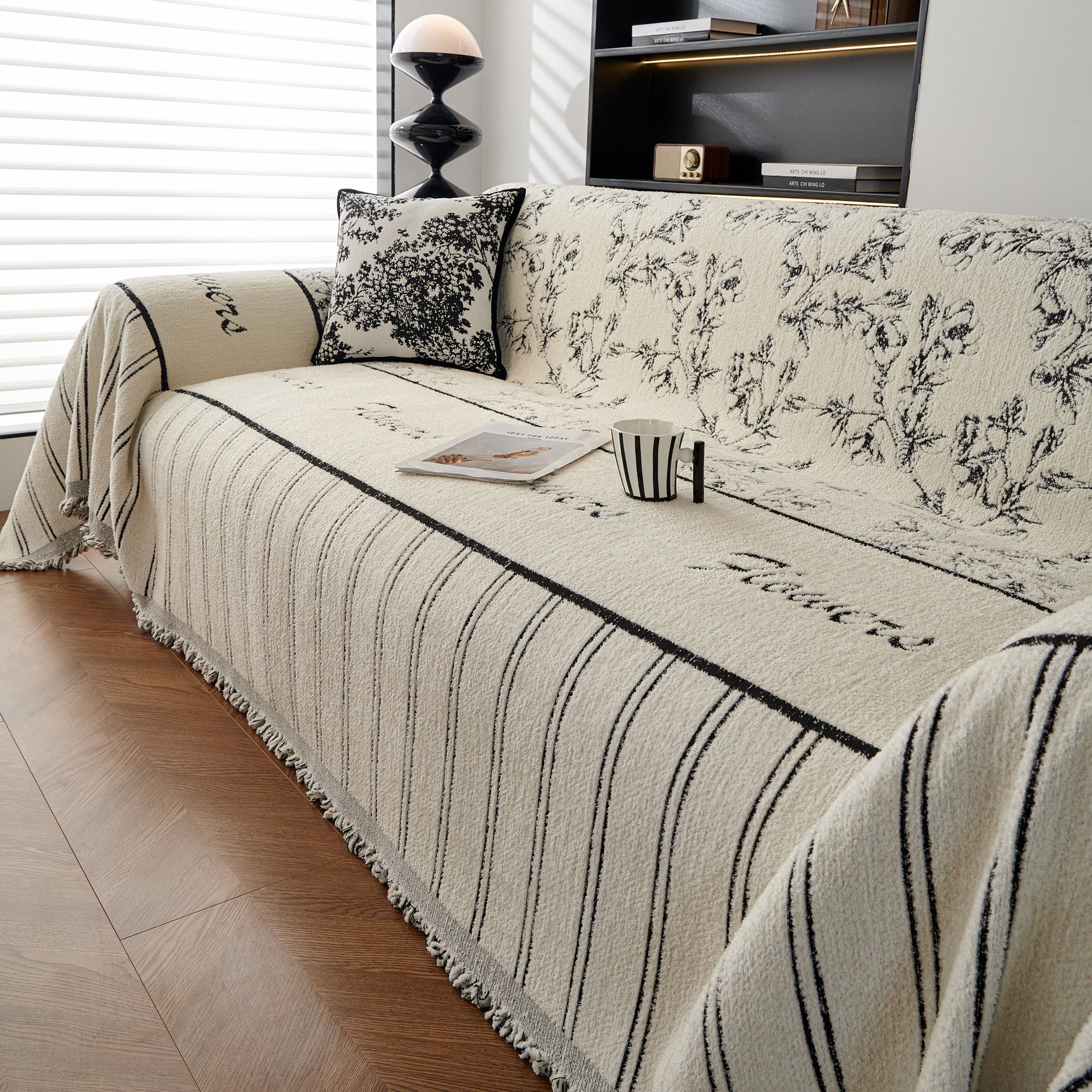 Chenille Striped Floral Couch Cover Sofa Slipcover for Most Shape Sofas, Reversible Sofa Throw Cover - Ornate Home