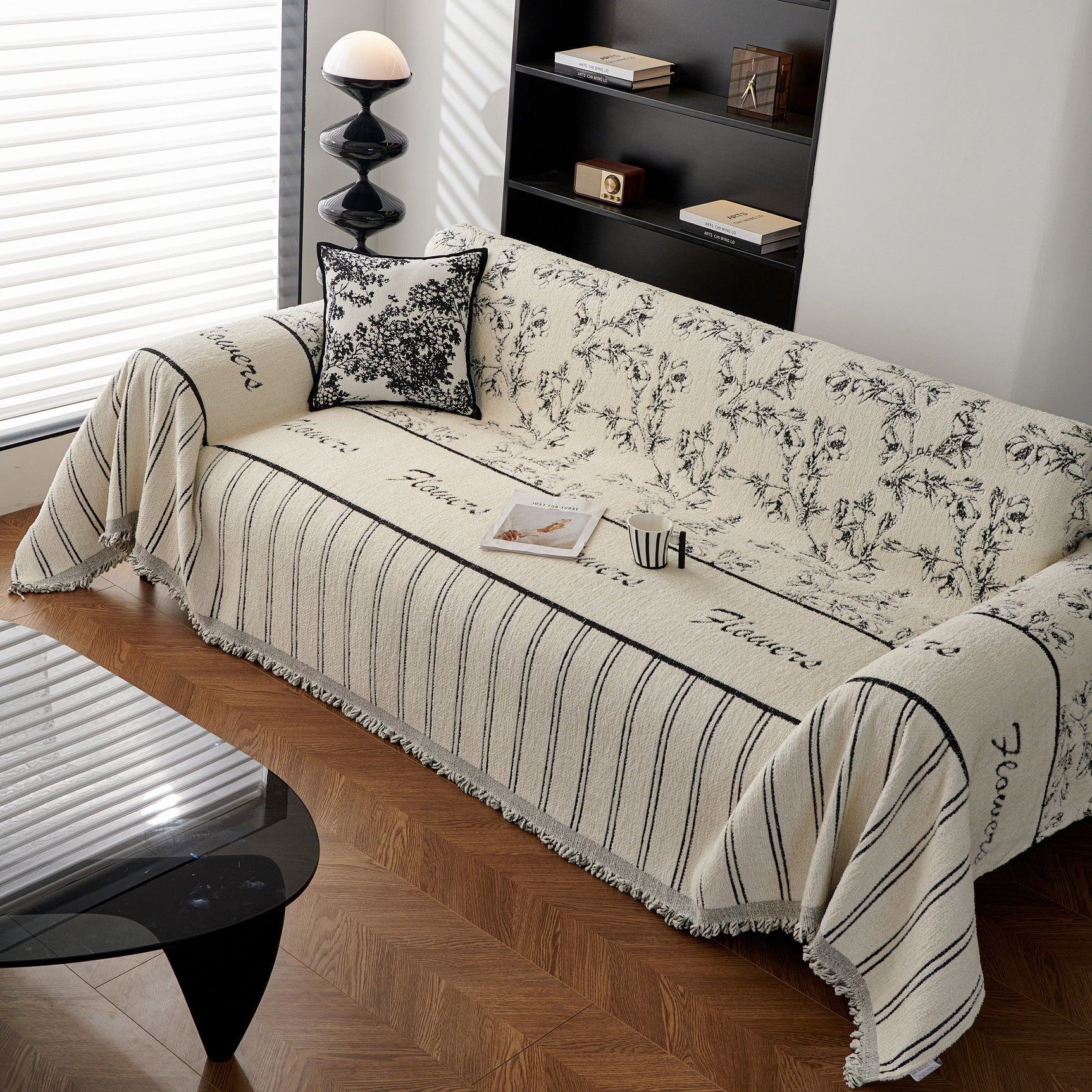 Chenille Striped Floral Couch Cover Sofa Slipcover for Most Shape Sofas, Reversible Sofa Throw Cover - Ornate Home