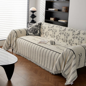 Chenille Striped Floral Couch Cover Sofa Slipcover for Most Shape Sofas, Reversible Sofa Throw Cover - Ornate Home
