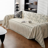 Chenille Striped Floral Couch Cover Sofa Slipcover for Most Shape Sofas, Reversible Sofa Throw Cover - Ornate Home