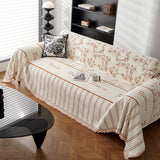 Chenille Striped Floral Couch Cover Sofa Slipcover for Most Shape Sofas, Reversible Sofa Throw Cover - Ornate Home