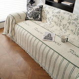 Chenille Striped Floral Couch Cover Sofa Slipcover for Most Shape Sofas, Reversible Sofa Throw Cover - Ornate Home