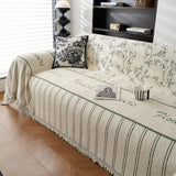 Chenille Striped Floral Couch Cover Sofa Slipcover for Most Shape Sofas, Reversible Sofa Throw Cover - Ornate Home