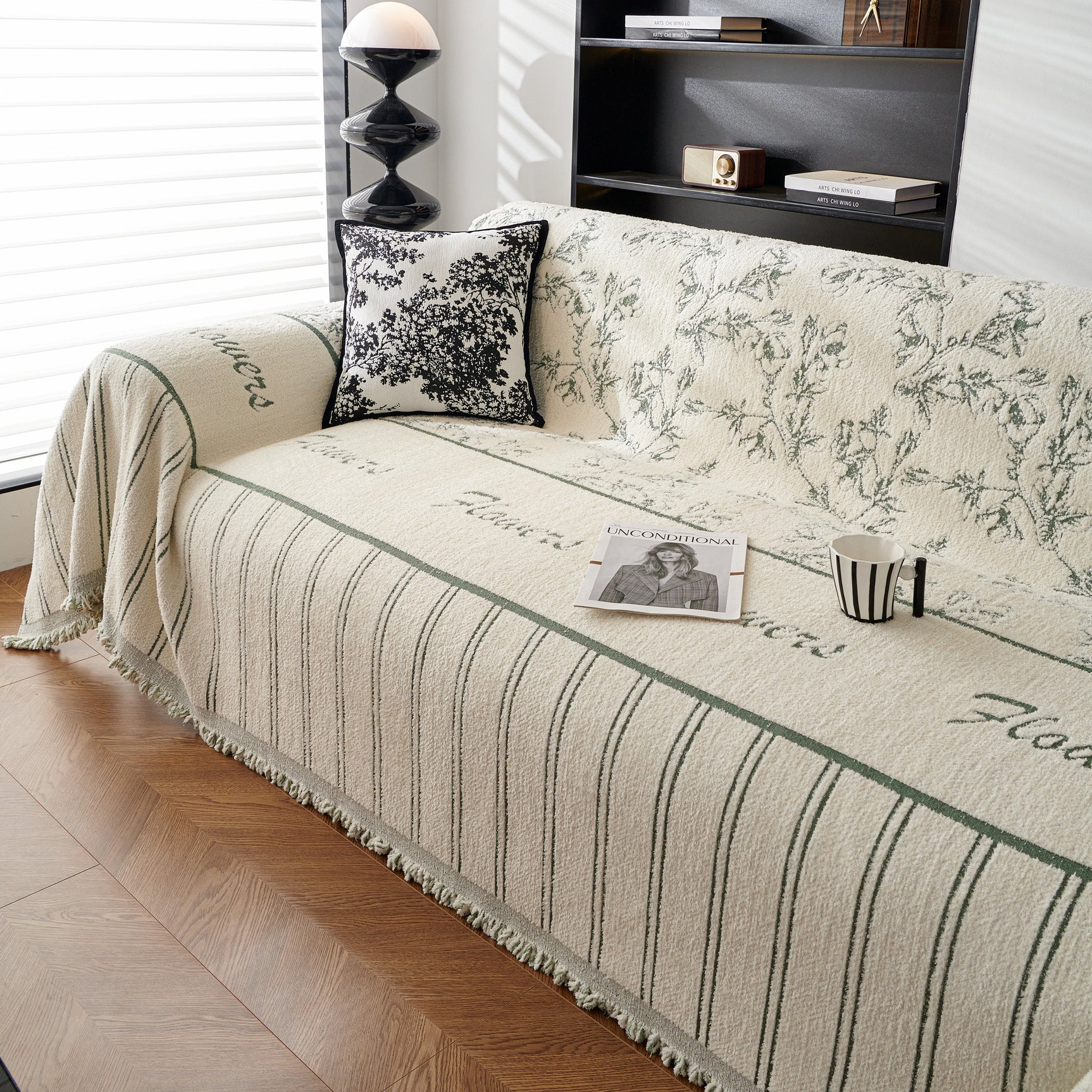 Chenille Striped Floral Couch Cover Sofa Slipcover for Most Shape Sofas, Reversible Sofa Throw Cover - Ornate Home