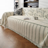 Chenille Striped Floral Couch Cover Sofa Slipcover for Most Shape Sofas, Reversible Sofa Throw Cover - Ornate Home