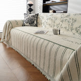 Chenille Striped Floral Couch Cover Sofa Slipcover for Most Shape Sofas, Reversible Sofa Throw Cover - Ornate Home