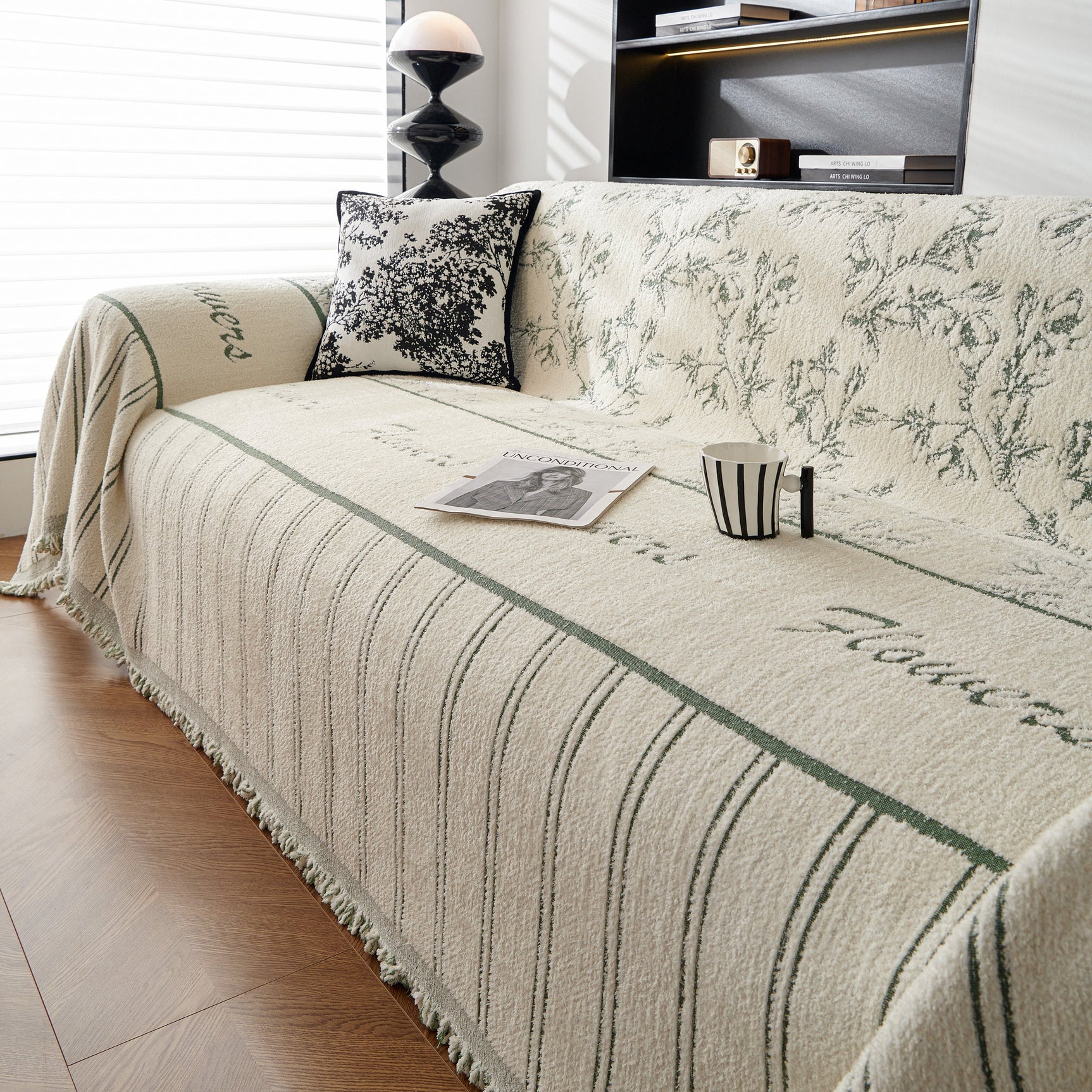 Chenille Striped Floral Couch Cover Sofa Slipcover for Most Shape Sofas, Reversible Sofa Throw Cover - Ornate Home