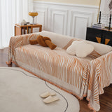 Chenille Striped Sofa Throw Blanket, Furniture Throw Covers Living Room Couch Cover - Ornate Home