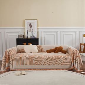 Chenille Striped Sofa Throw Blanket, Furniture Throw Covers Living Room Couch Cover - Ornate Home