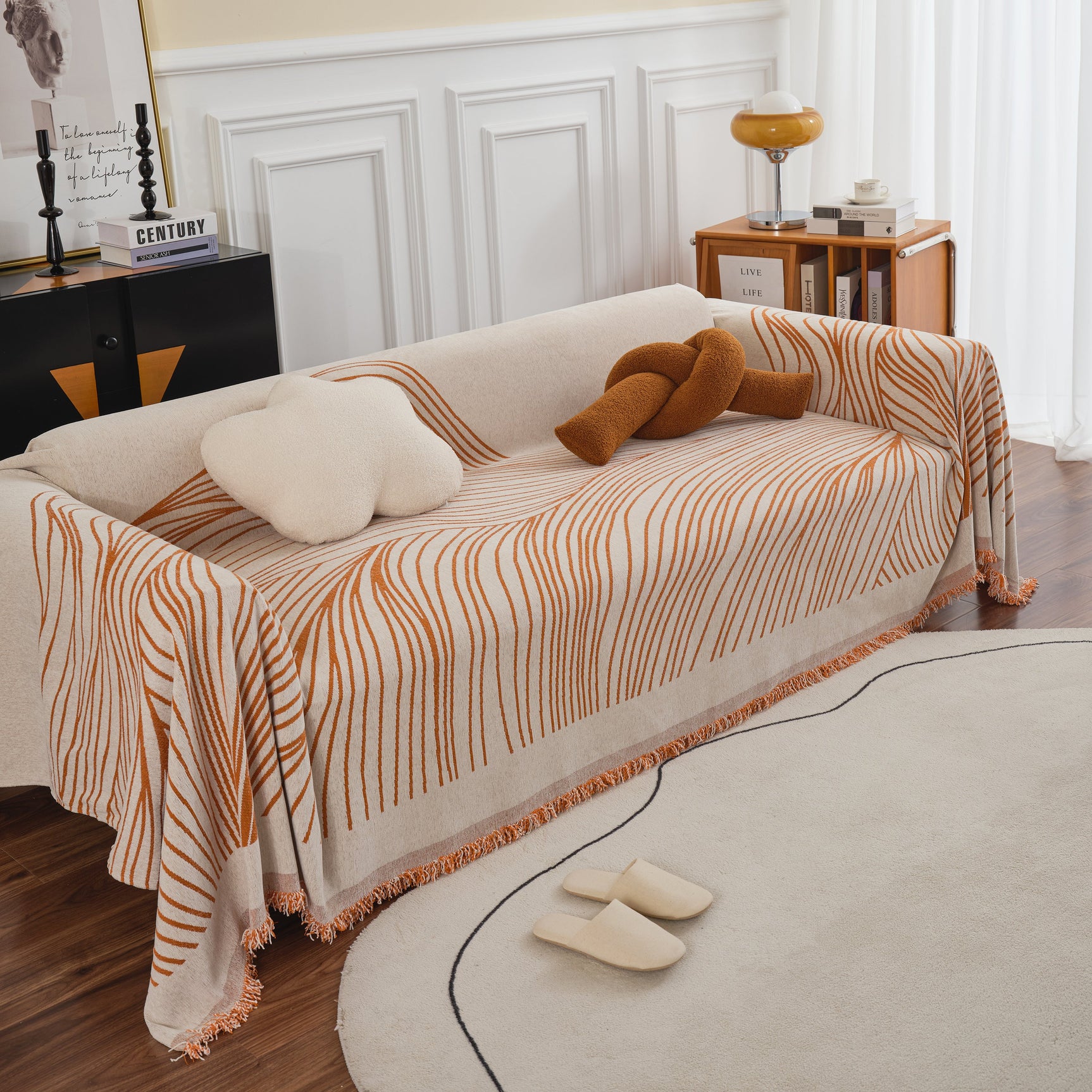 Chenille Striped Sofa Throw Blanket, Furniture Throw Covers Living Room Couch Cover - Ornate Home
