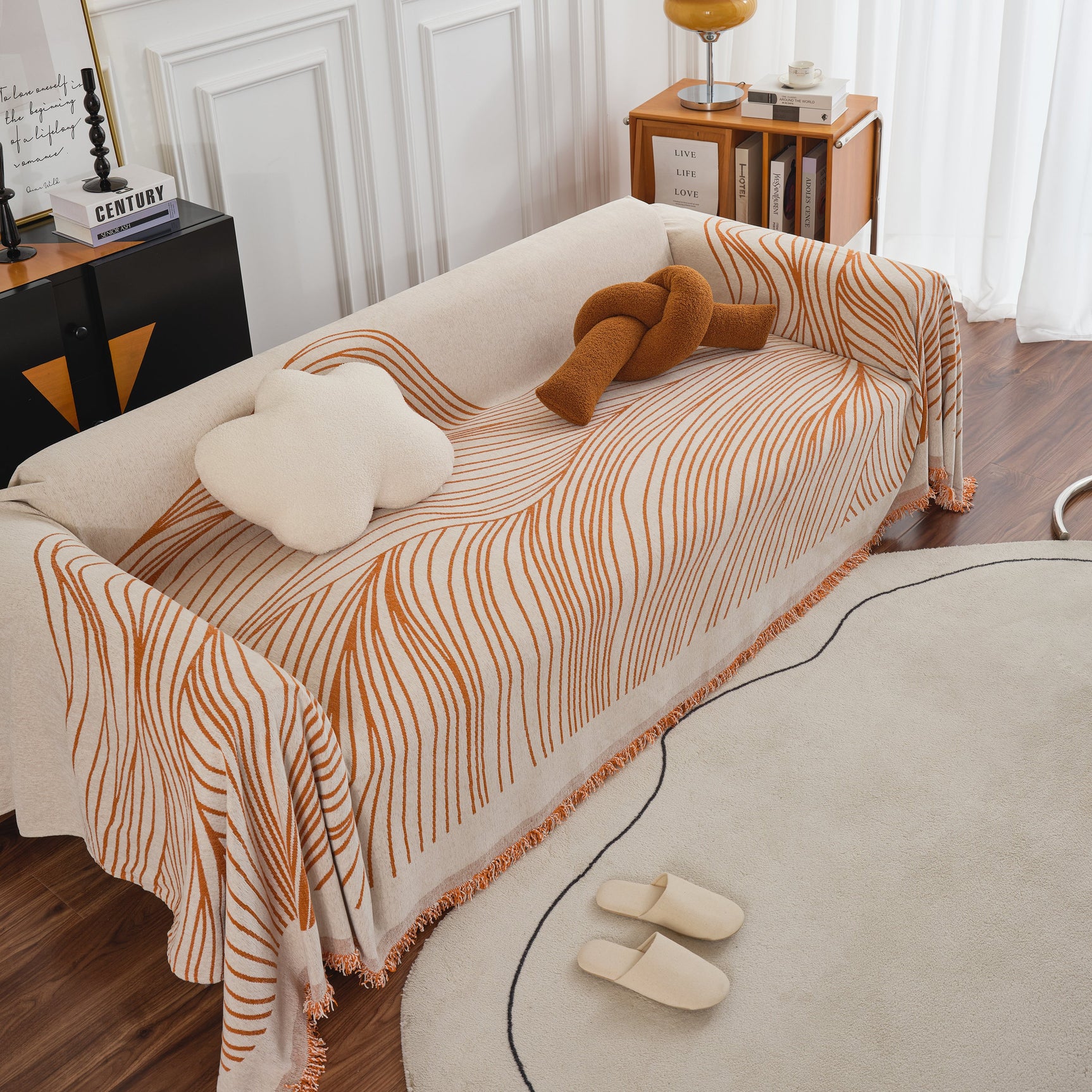 Chenille Striped Sofa Throw Blanket, Furniture Throw Covers Living Room Couch Cover - Ornate Home