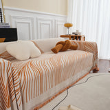 Chenille Striped Sofa Throw Blanket, Furniture Throw Covers Living Room Couch Cover - Ornate Home