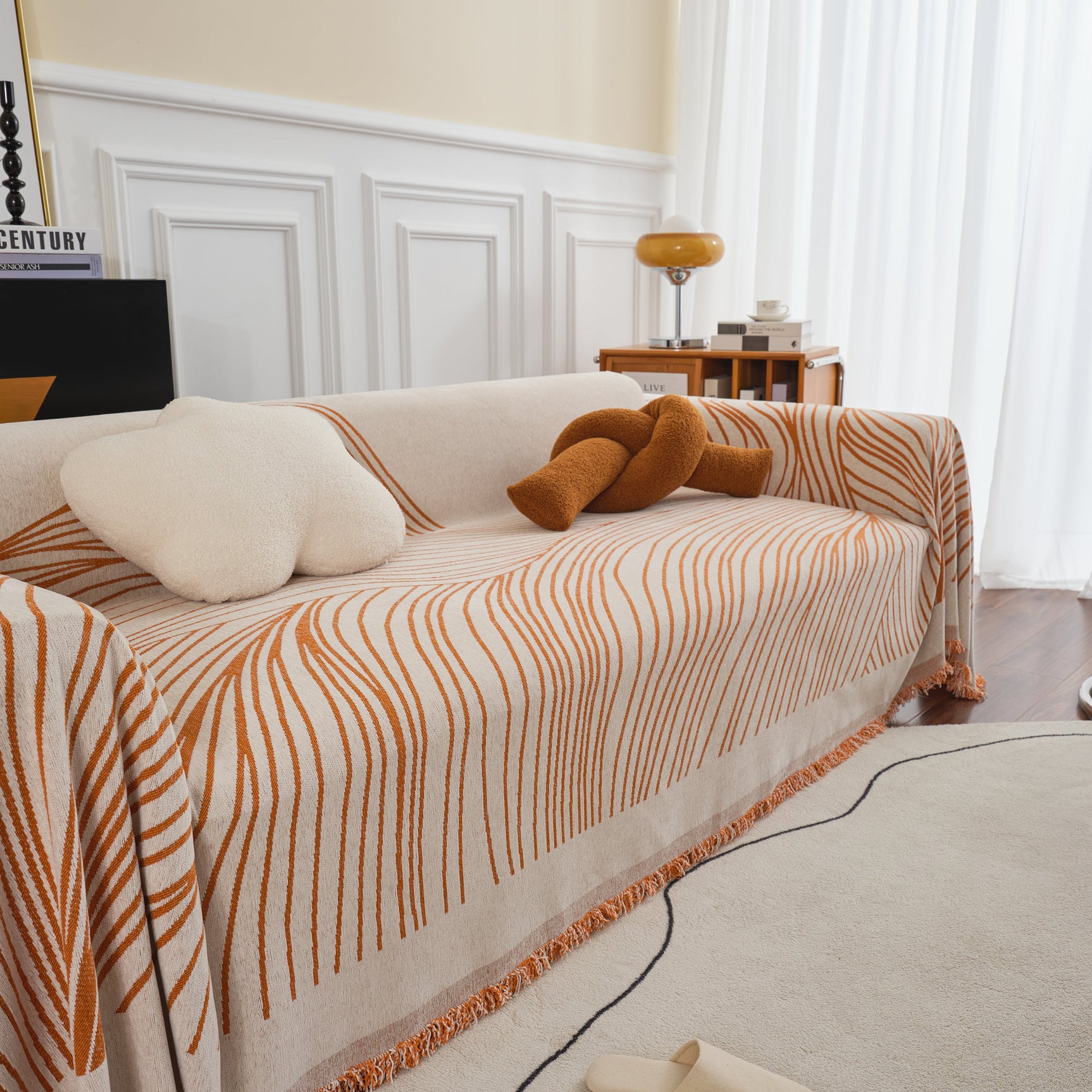 Chenille Striped Sofa Throw Blanket, Furniture Throw Covers Living Room Couch Cover - Ornate Home