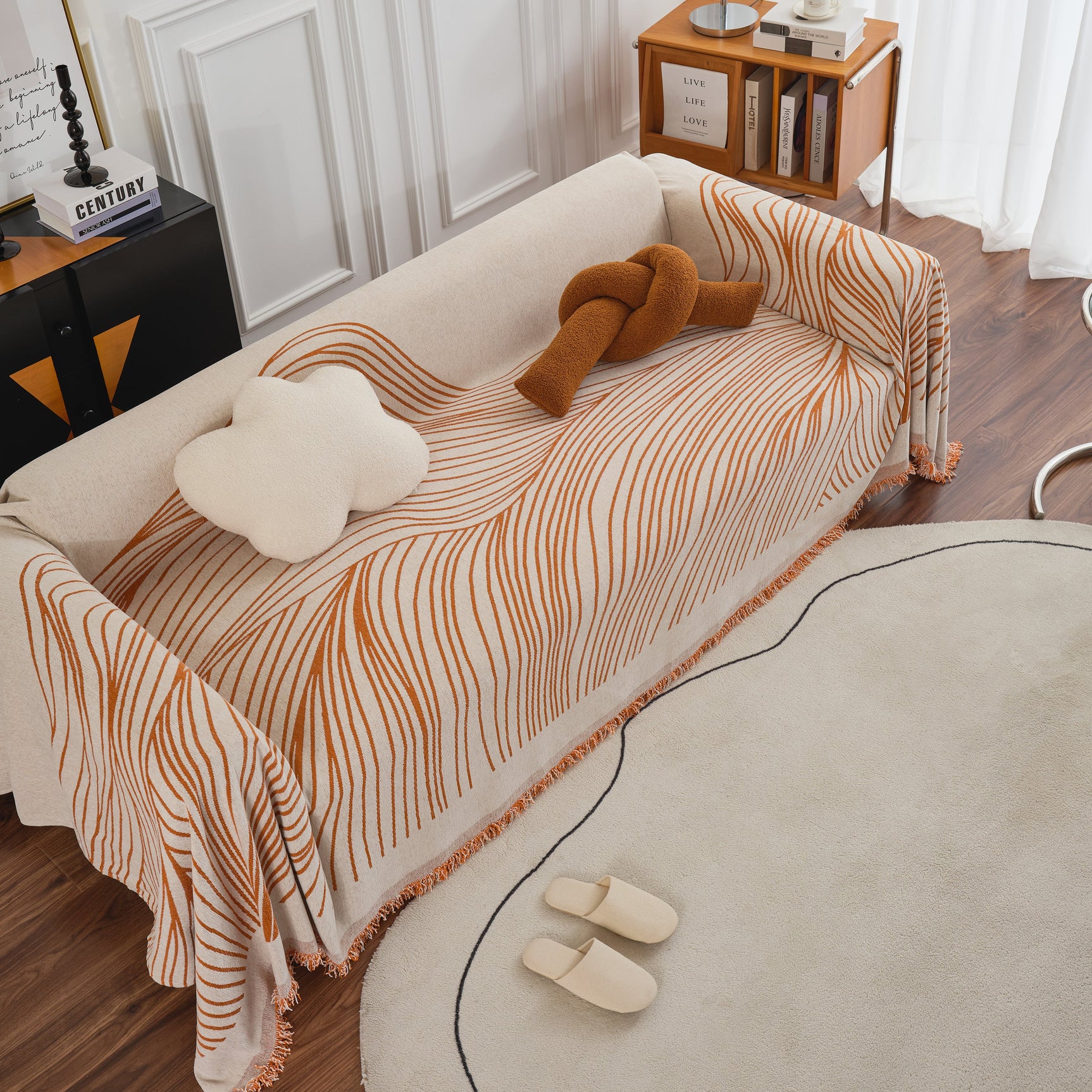 Chenille Striped Sofa Throw Blanket, Furniture Throw Covers Living Room Couch Cover - Ornate Home