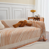 Chenille Striped Sofa Throw Blanket, Furniture Throw Covers Living Room Couch Cover - Ornate Home
