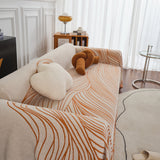 Chenille Striped Sofa Throw Blanket, Furniture Throw Covers Living Room Couch Cover - Ornate Home