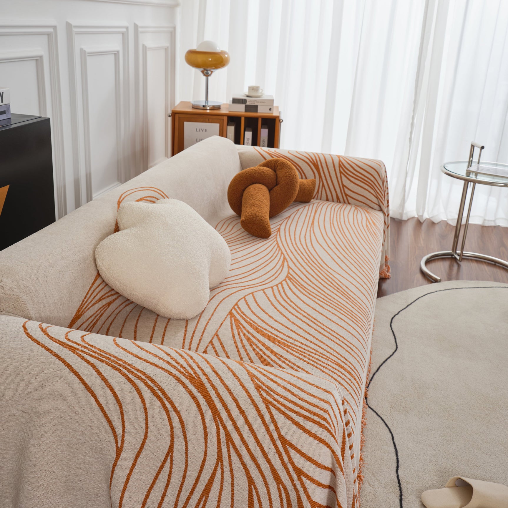 Chenille Striped Sofa Throw Blanket, Furniture Throw Covers Living Room Couch Cover - Ornate Home