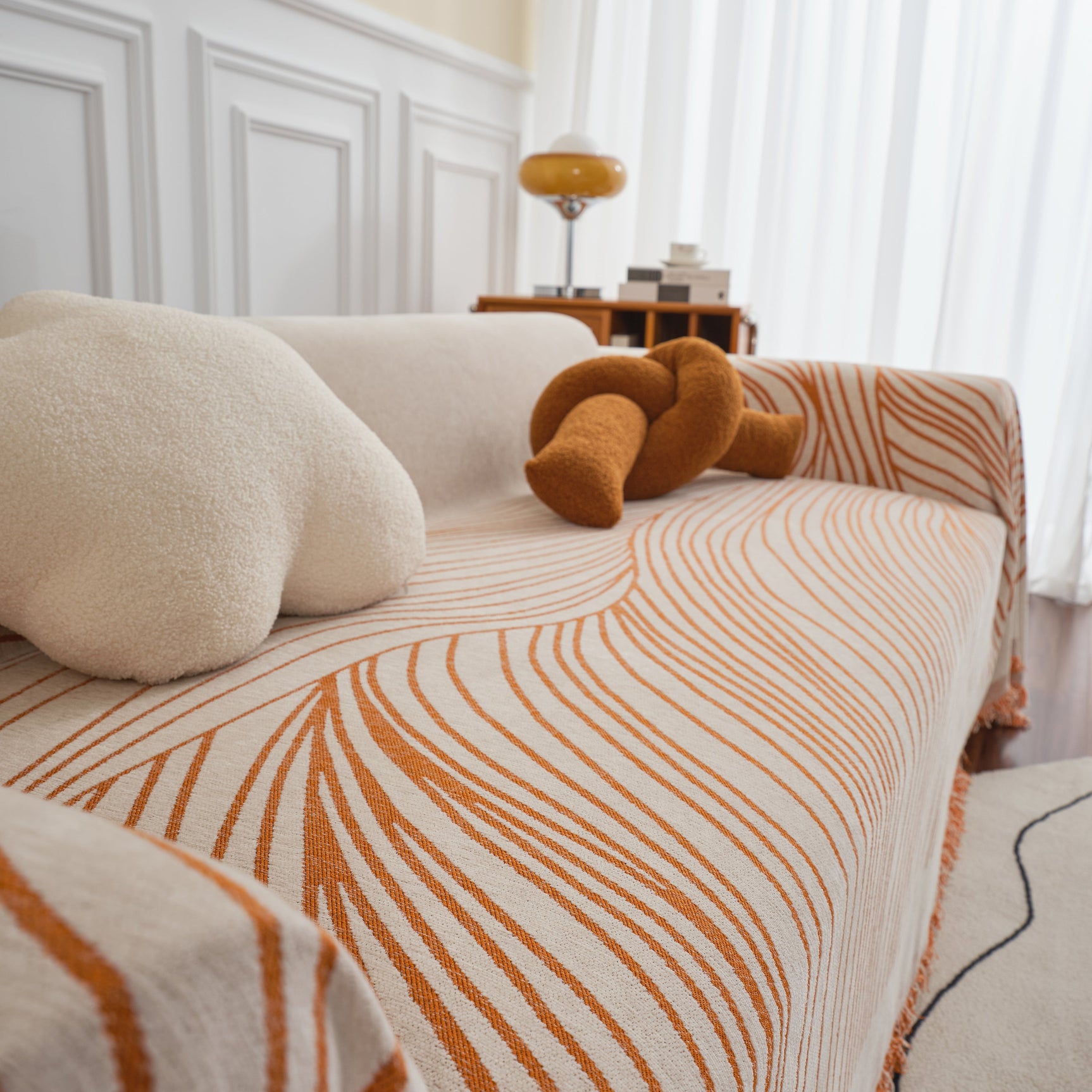 Chenille Striped Sofa Throw Blanket, Furniture Throw Covers Living Room Couch Cover - Ornate Home