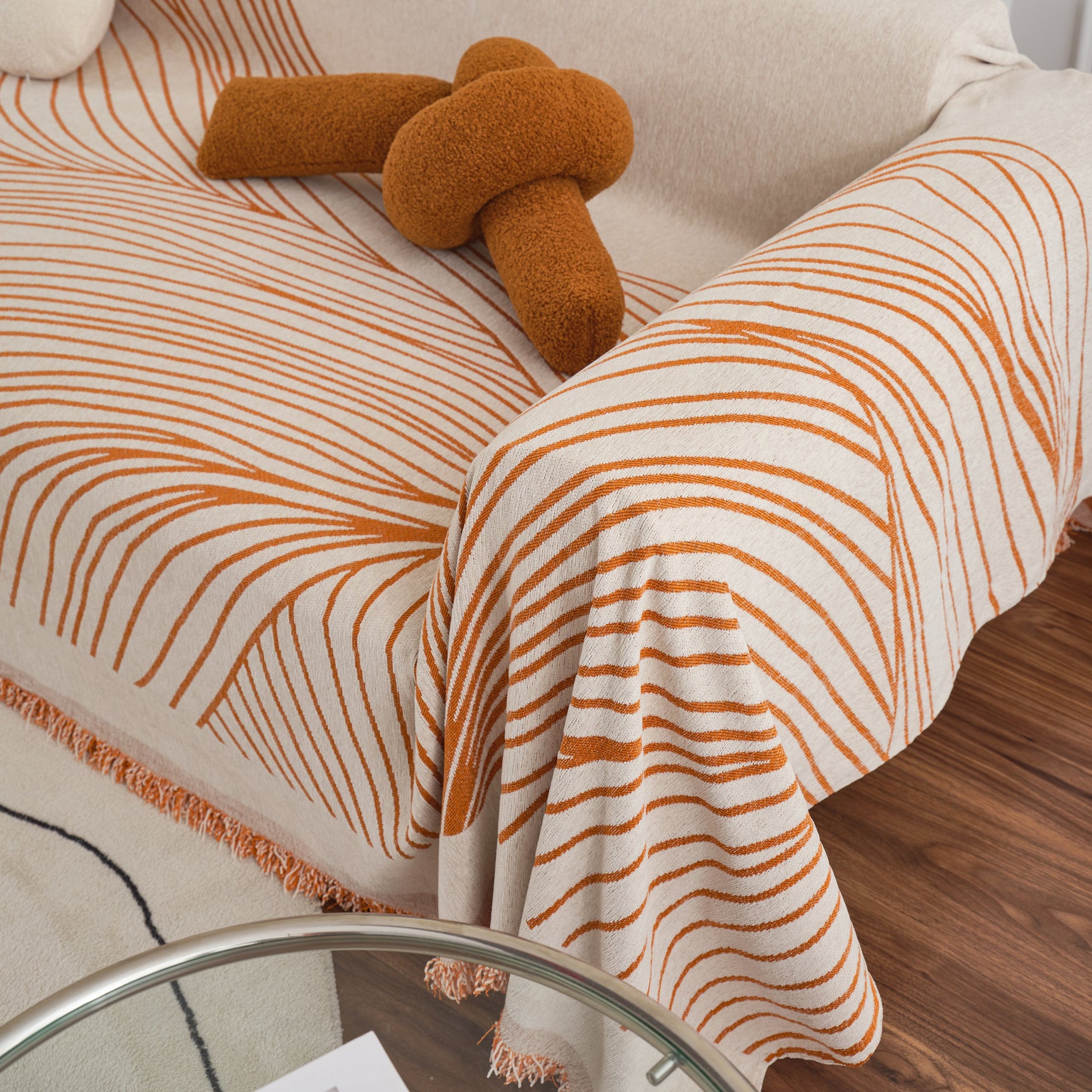 Chenille Striped Sofa Throw Blanket, Furniture Throw Covers Living Room Couch Cover - Ornate Home