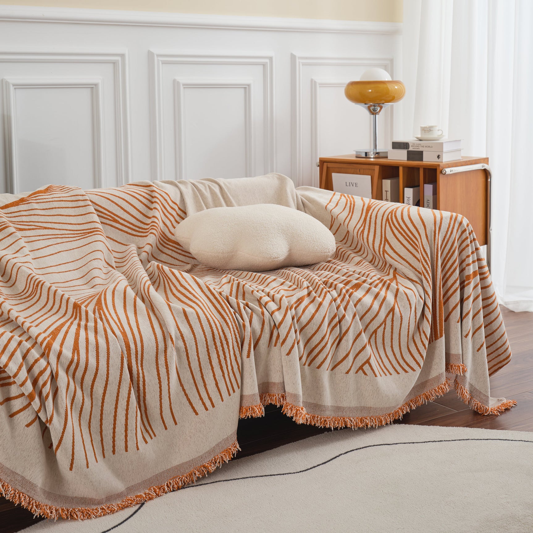 Chenille Striped Sofa Throw Blanket, Furniture Throw Covers Living Room Couch Cover - Ornate Home