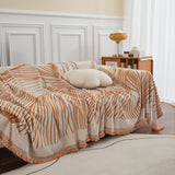 Chenille Striped Sofa Throw Blanket, Furniture Throw Covers Living Room Couch Cover - Ornate Home