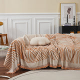 Chenille Striped Sofa Throw Blanket, Furniture Throw Covers Living Room Couch Cover - Ornate Home