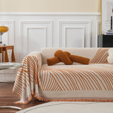 Chenille Striped Sofa Throw Blanket, Furniture Throw Covers Living Room Couch Cover - Ornate Home