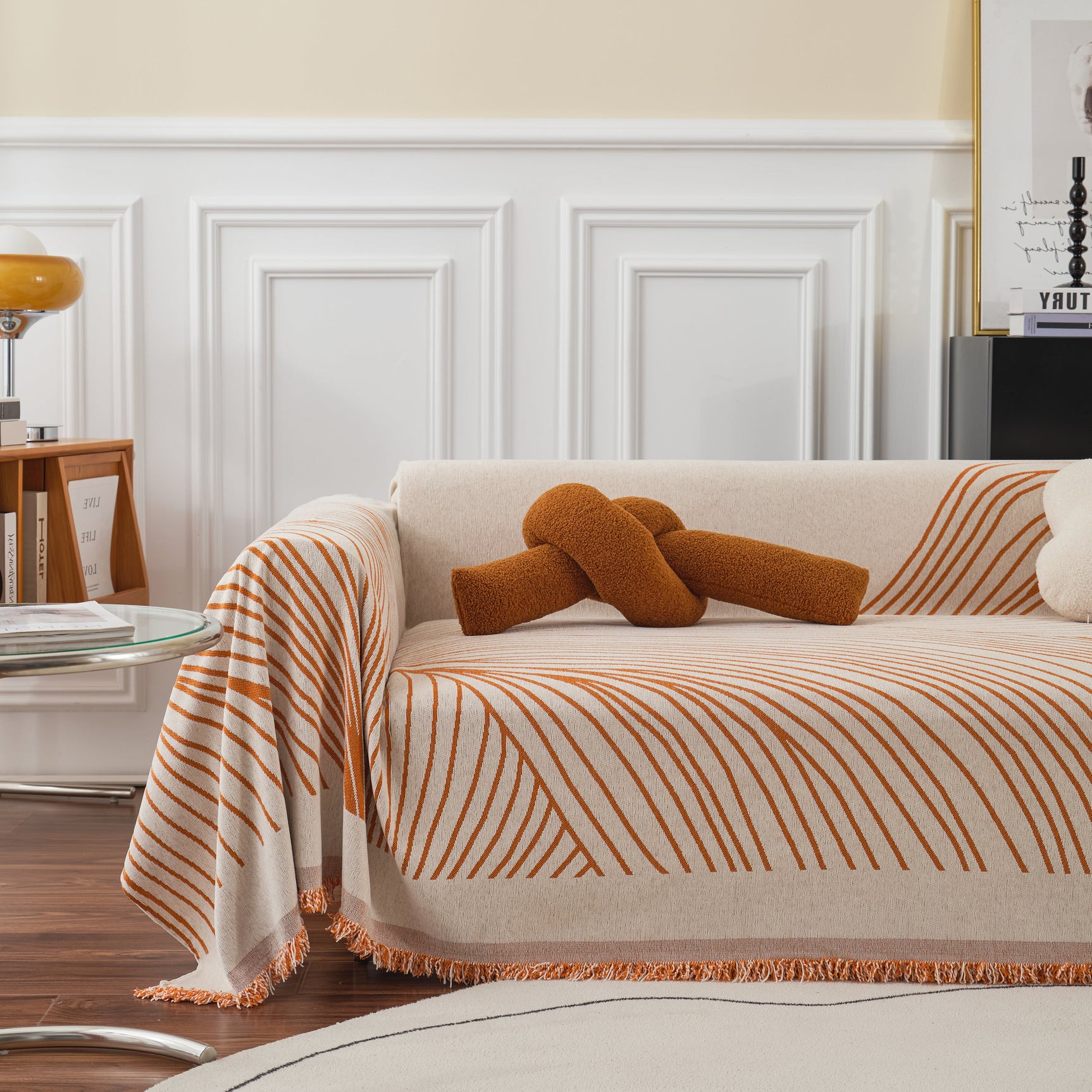 Chenille Striped Sofa Throw Blanket, Furniture Throw Covers Living Room Couch Cover - Ornate Home