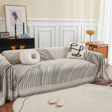 Chenille Striped Sofa Throw Blanket, Furniture Throw Covers Living Room Couch Cover - Ornate Home