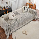 Chenille Striped Sofa Throw Blanket, Furniture Throw Covers Living Room Couch Cover - Ornate Home