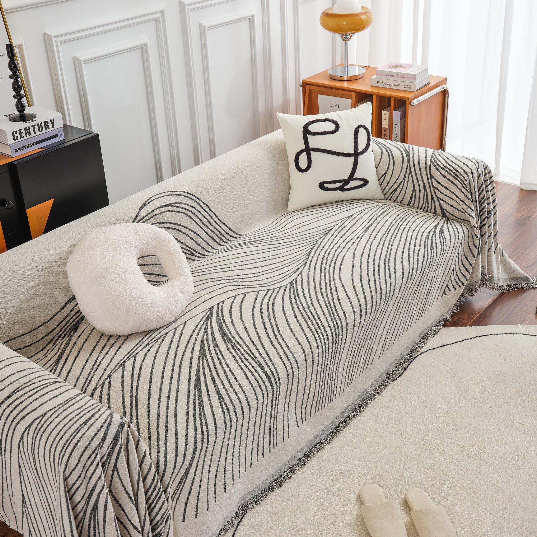 Chenille Striped Sofa Throw Blanket, Furniture Throw Covers Living Room Couch Cover - Ornate Home