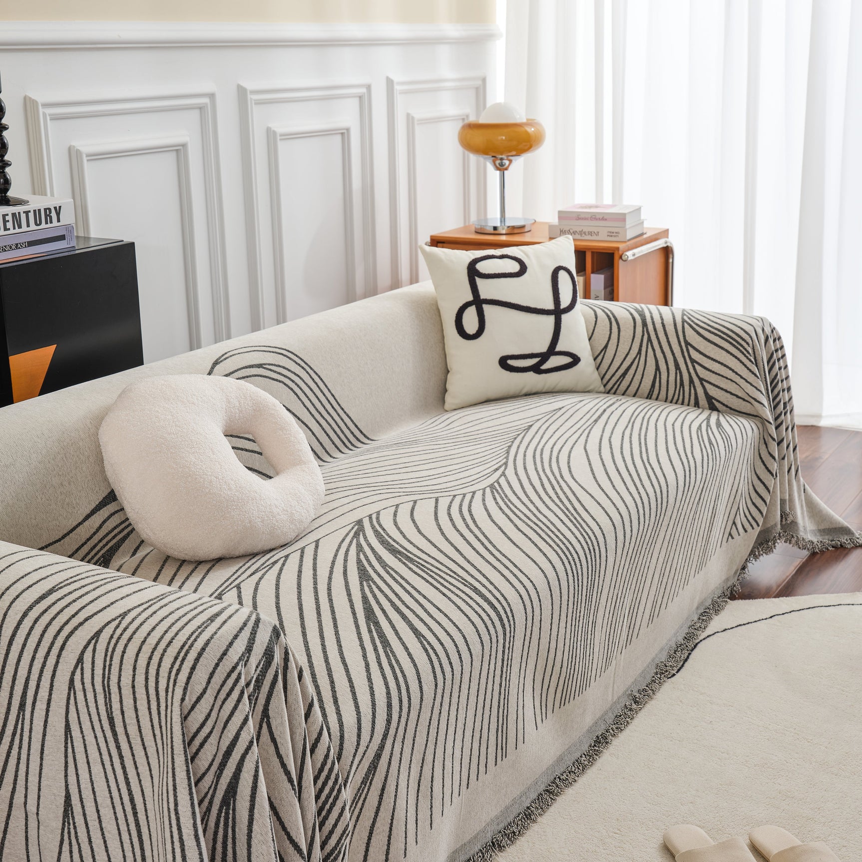 Chenille Striped Sofa Throw Blanket, Furniture Throw Covers Living Room Couch Cover - Ornate Home