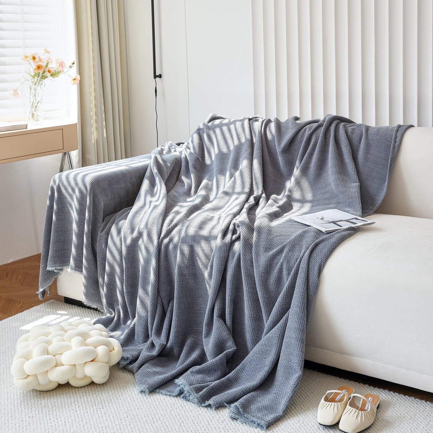 Chenille Thickened Solid Couch Blanket Throws, Reversible Couch Covers for Sectional Couches - Ornate Home