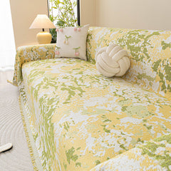 Chenille Throw Blanket Sofa Cover, Abstract Watercolor Couch Cover with Tassel Fringe - Ornate Home
