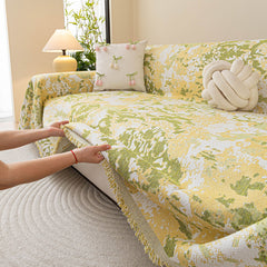 Chenille Throw Blanket Sofa Cover, Abstract Watercolor Couch Cover with Tassel Fringe - Ornate Home