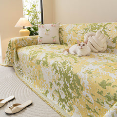 Chenille Throw Blanket Sofa Cover, Abstract Watercolor Couch Cover with Tassel Fringe - Ornate Home