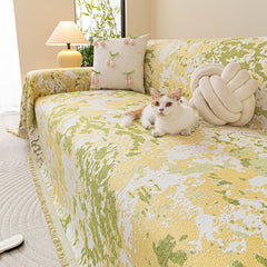 Chenille Throw Blanket Sofa Cover, Abstract Watercolor Couch Cover with Tassel Fringe - Ornate Home