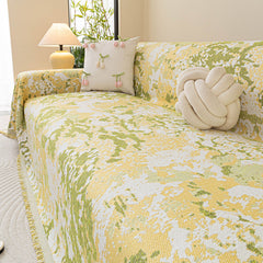 Chenille Throw Blanket Sofa Cover, Abstract Watercolor Couch Cover with Tassel Fringe - Ornate Home
